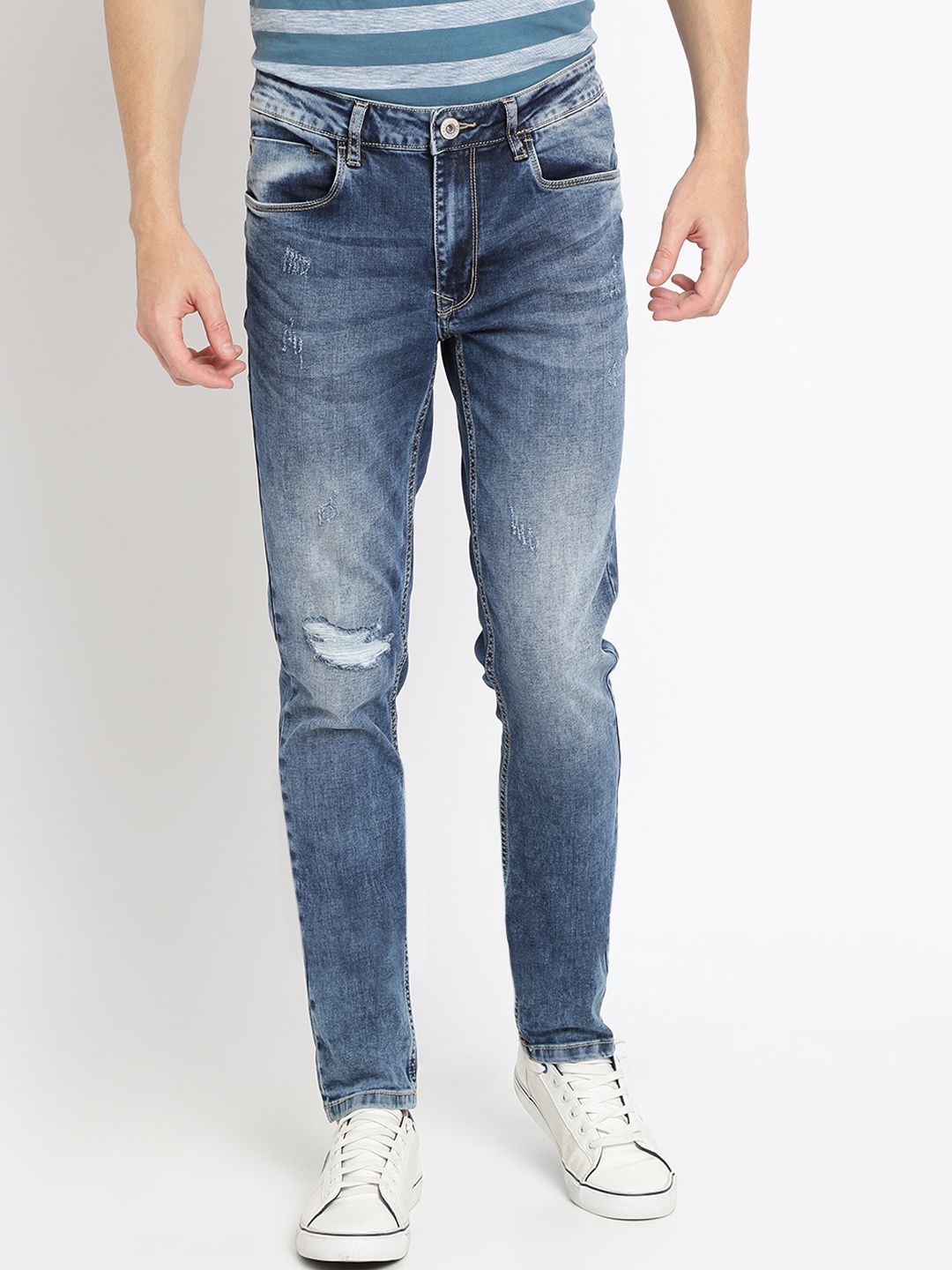 

Crocodile Men Blue Slim Fit Mid-Rise Slash Knee Stretchable Jeans