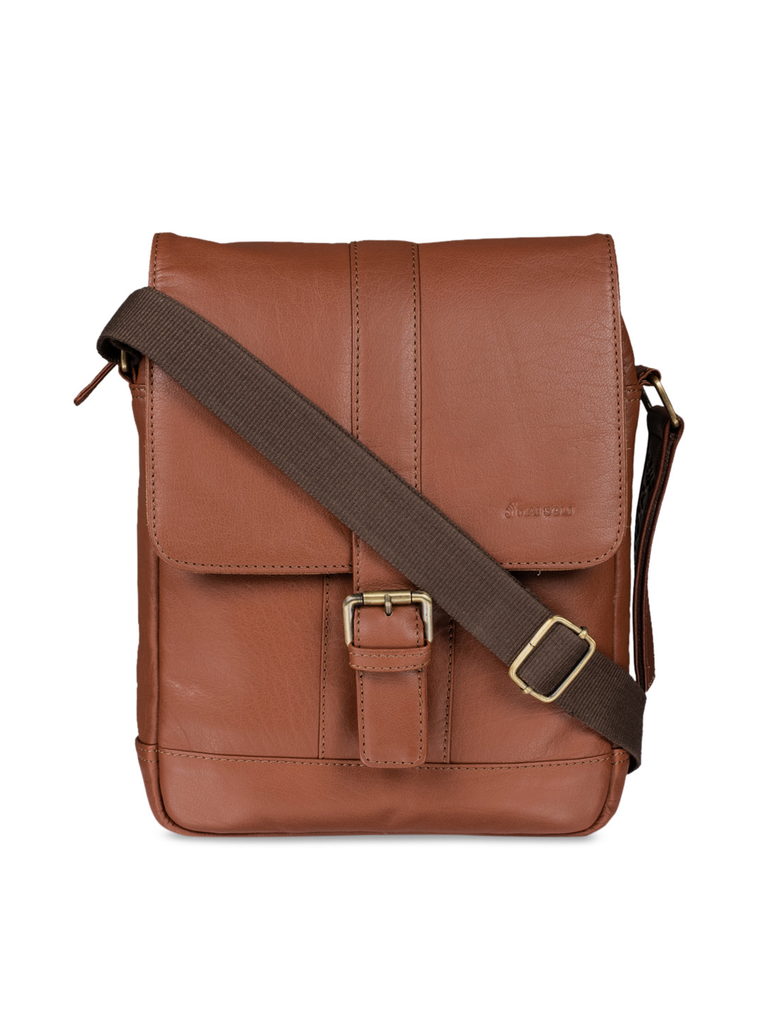 

MAI SOLI Men Tan Brown Solid Leather Messenger Bag