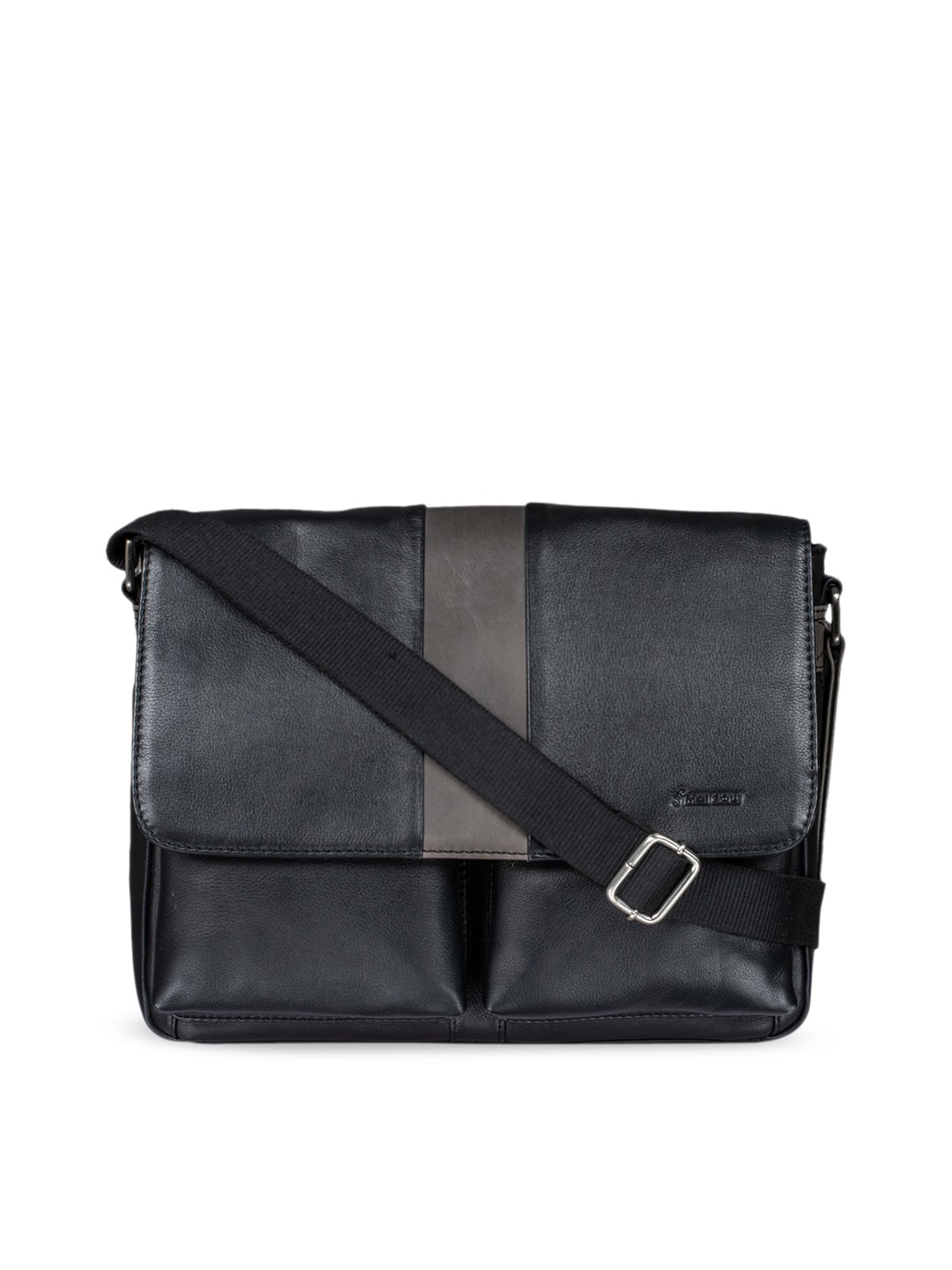 

MAI SOLI Men Black & Grey Colourblocked Leather Messenger Bag