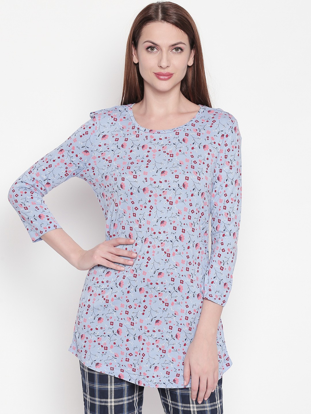 

Dreamz by Pantaloons Women Blue Printed Lounge tshirt