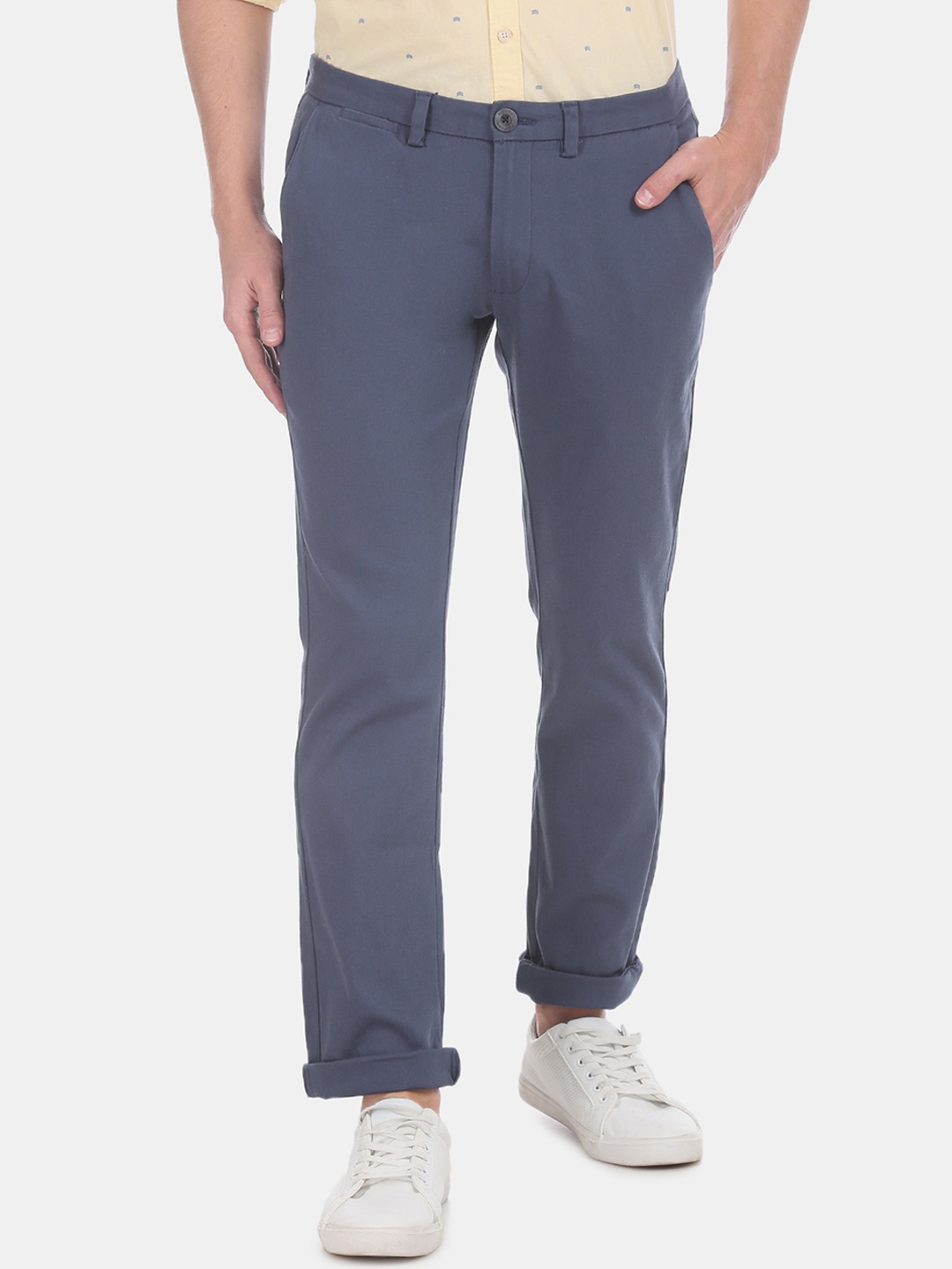 

Ruggers Men Blue Tapered Fit Solid Regular Trousers
