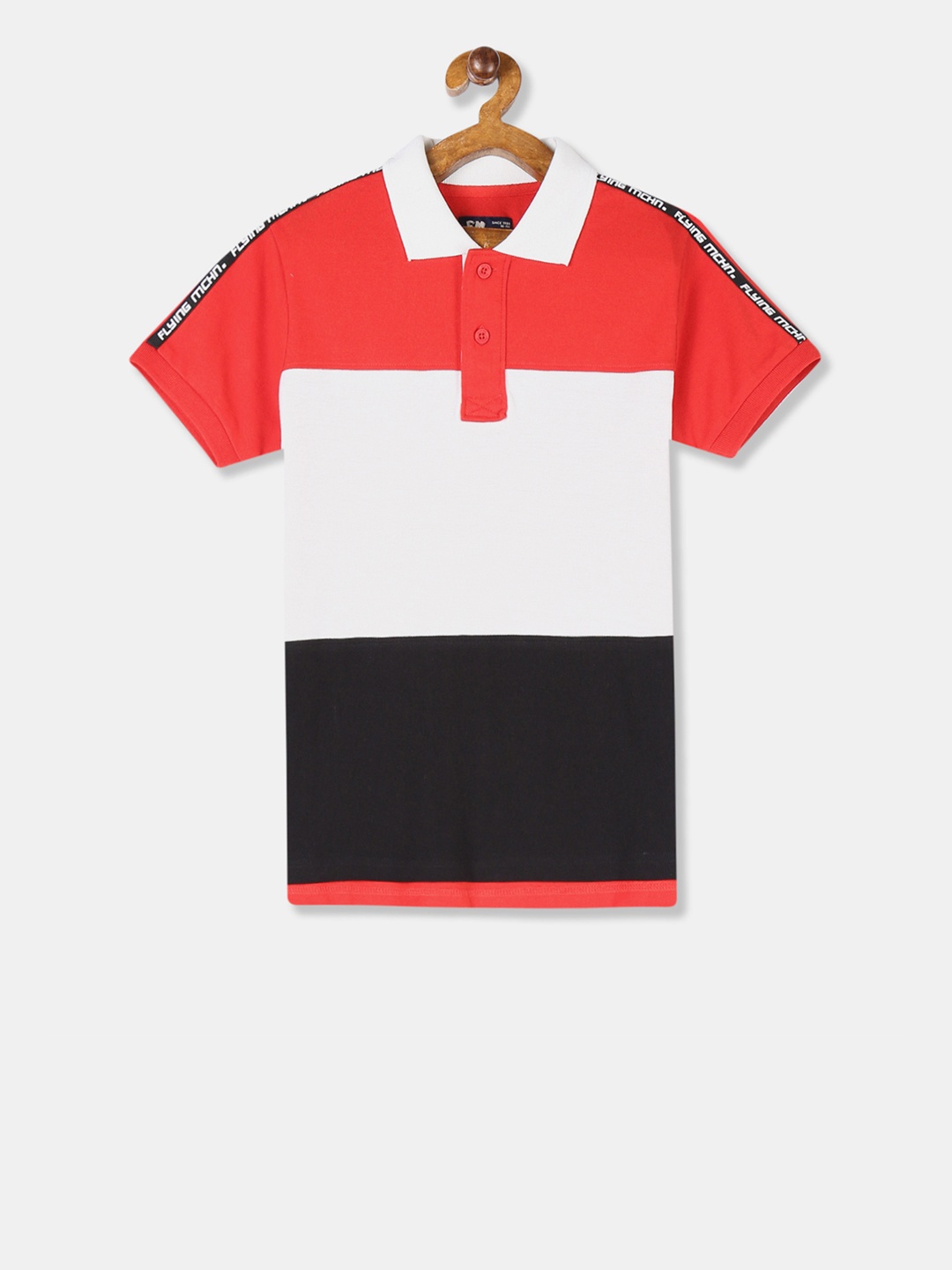 

Flying Machine Boys Red Colourblocked Polo Collar Pure Cotton T-shirt
