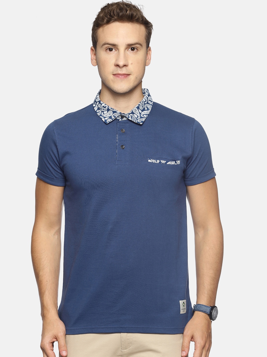 

Steenbok Men Blue Solid Polo Collar T-shirt