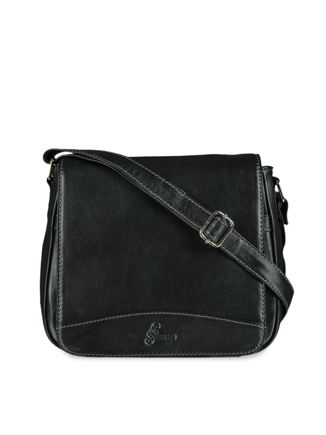 

MAI SOLI Women Black Solid Leather Sling Bag