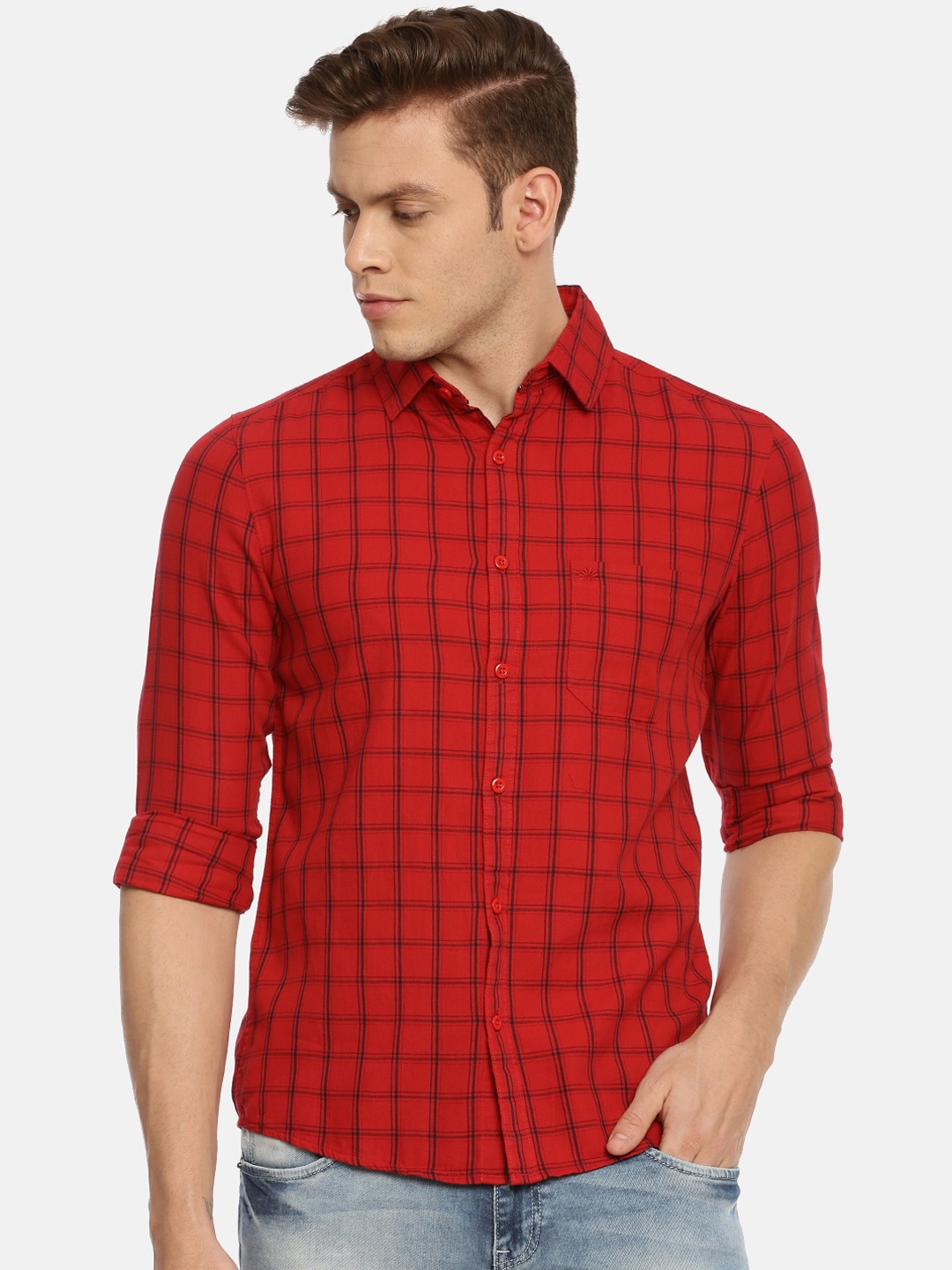 

Chennis Men Red & Black Slim Fit Checked Casual Shirt