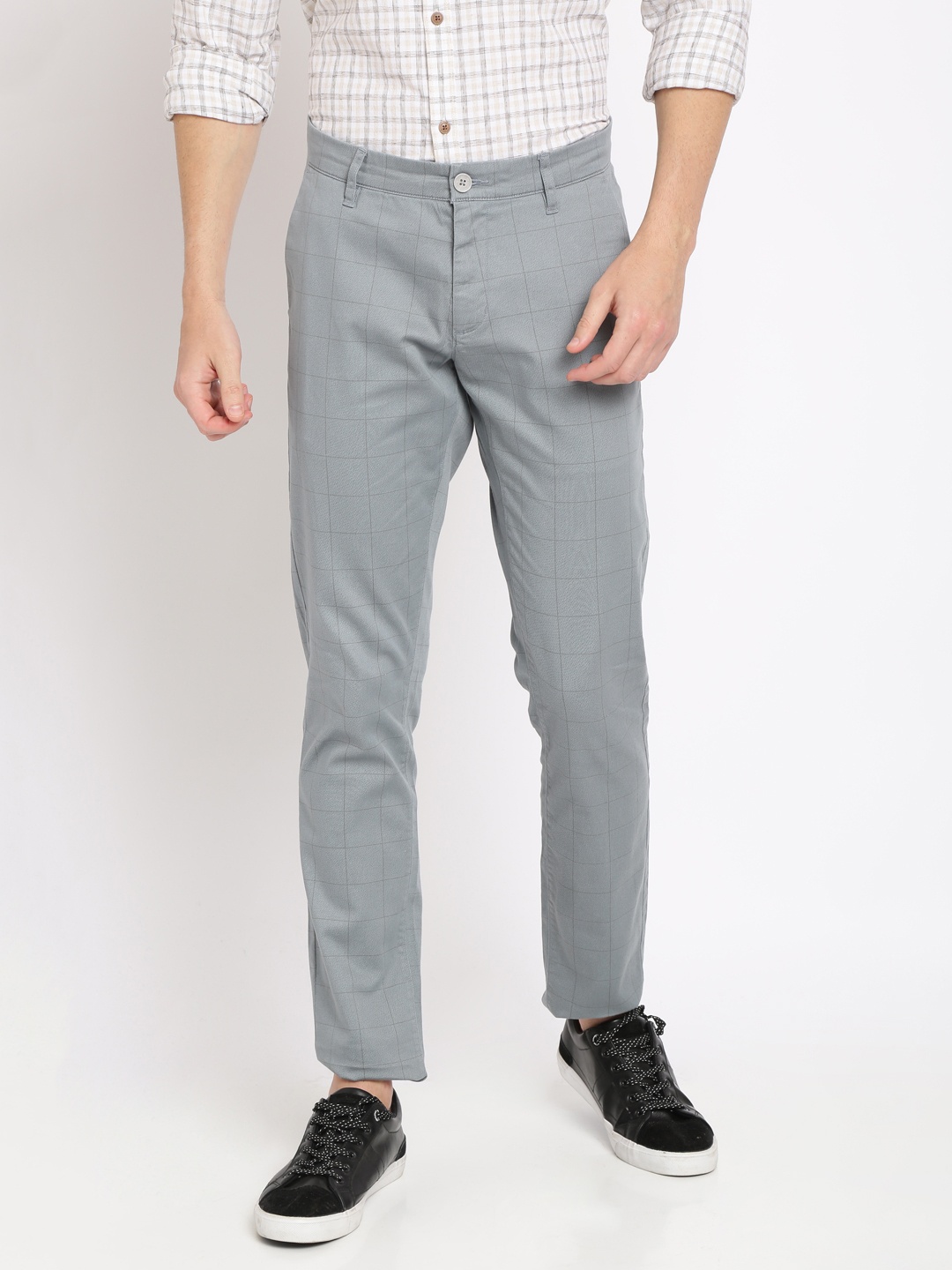

Crocodile Men Blue Smart Slim Fit Checked Regular Trousers