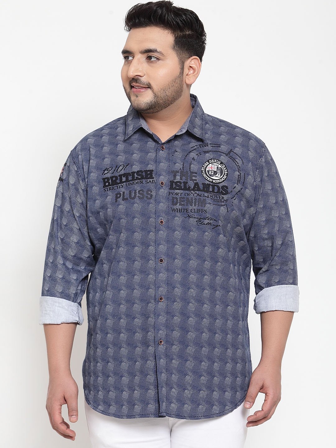 

plusS Men Blue & White Regular Fit Printed Casual Shirt