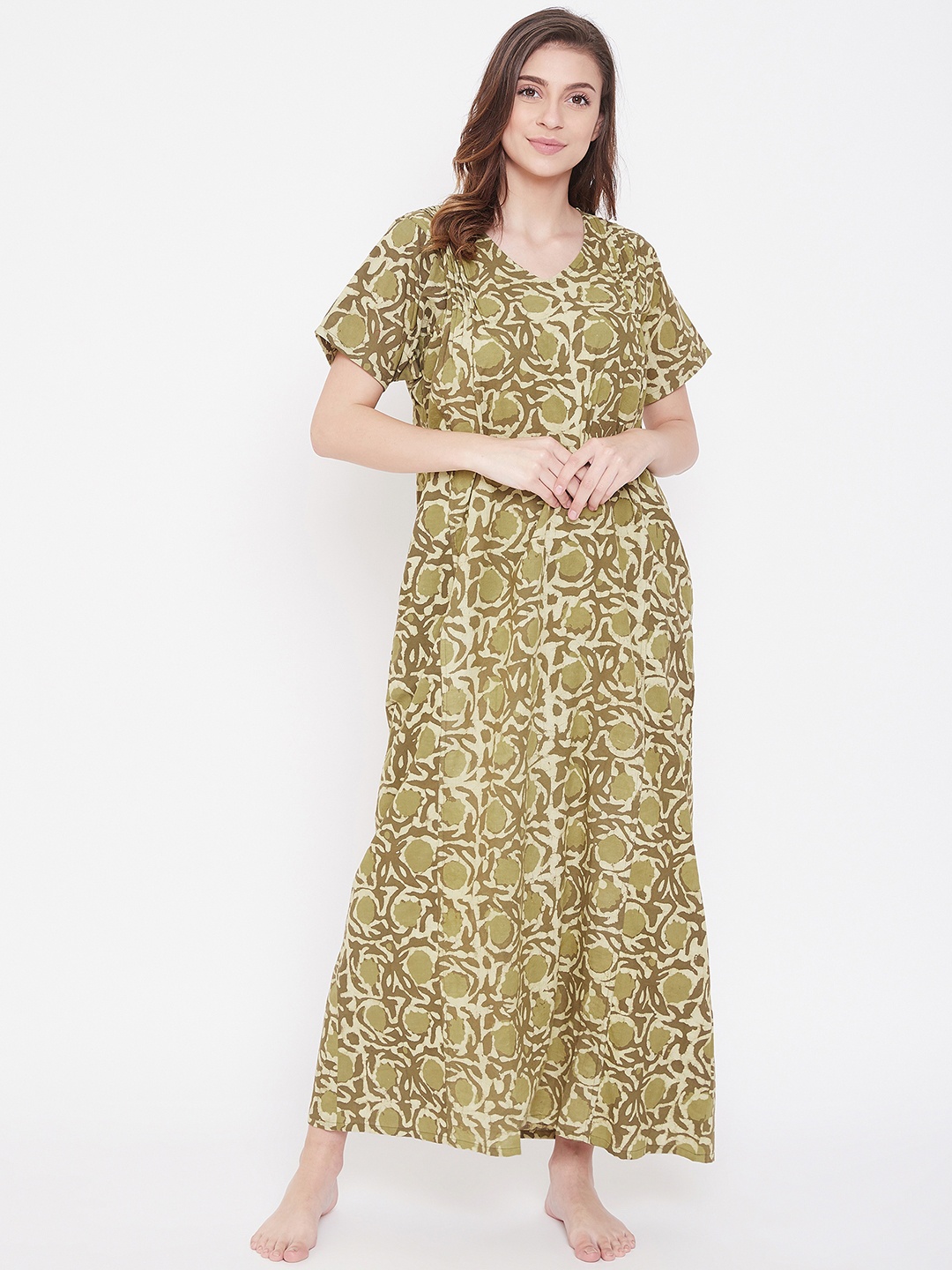 

The Kaftan Company Khaki Ajrakh Printed Nightdress