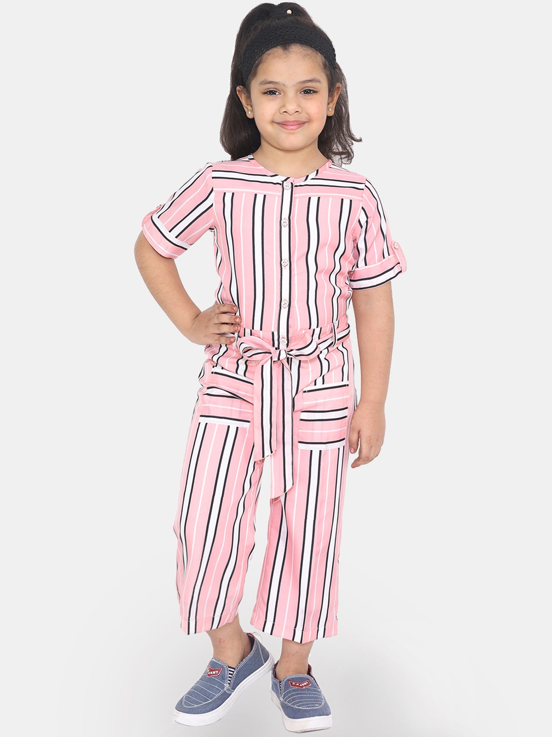 

Naughty Ninos Girls Pink & White Striped Basic Jumpsuit