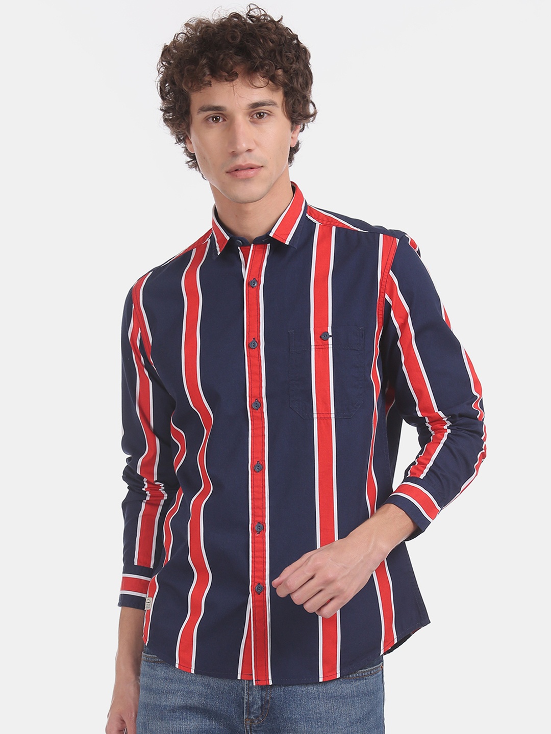 

Ed Hardy Men Blue & Red Regular Fit Striped Casual Shirt