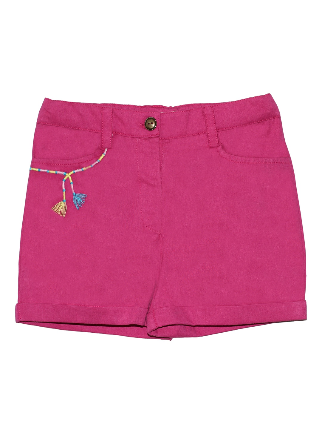 

My Little Lambs Boys Magenta Solid Regular Fit Denim Shorts
