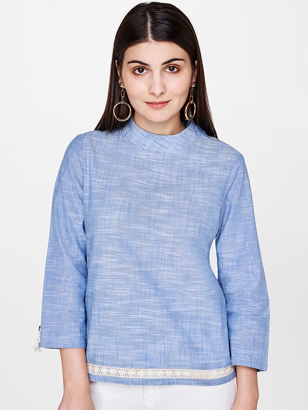 

AND Women Blue Printed Top