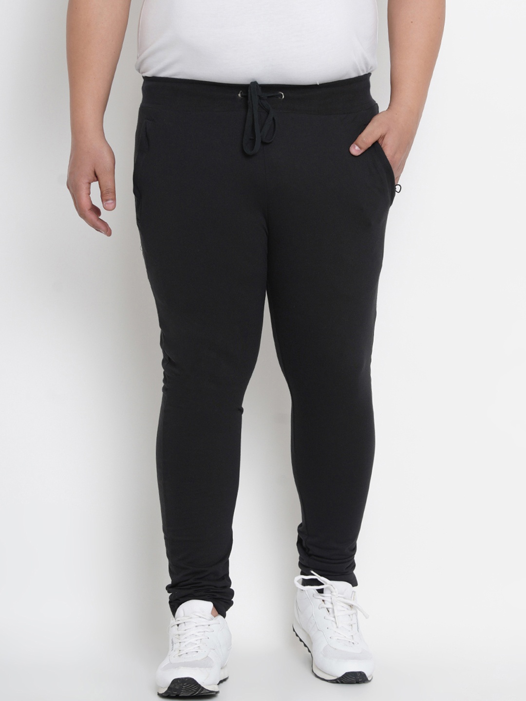 

John Pride Plus Size Men Black Solid Slim-Fit Track Pants