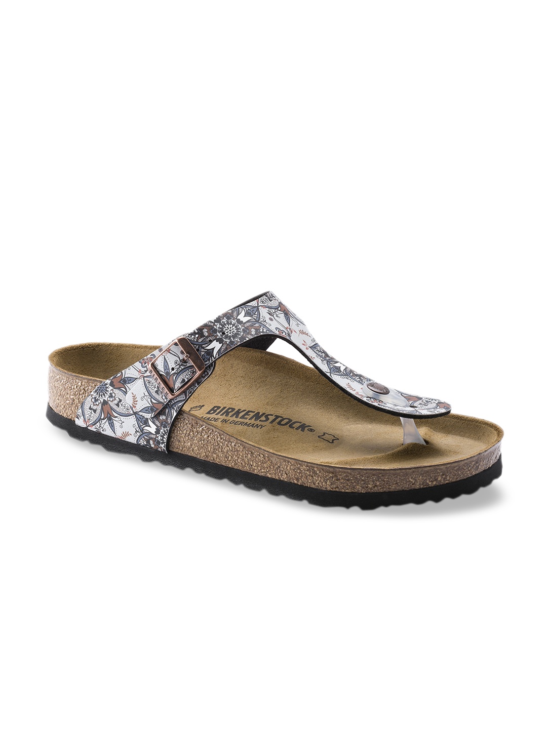 

Birkenstock Women Blue Printed Gizeh Birko-Flor T-Strap Regular Width Flats