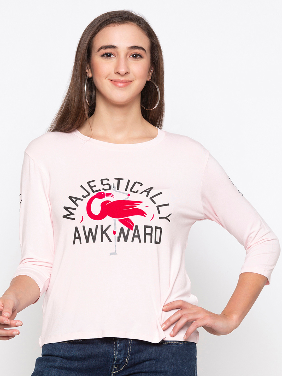 

Globus Women Pink Printed Round Neck T-shirt