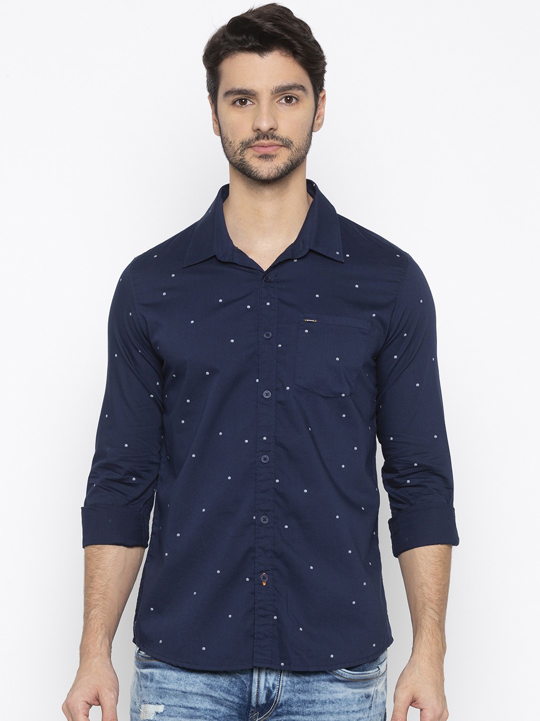 

SPYKAR Men Navy Blue Slim Fit Printed Casual Shirt