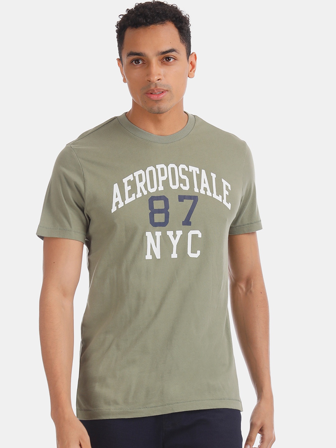 

Aeropostale Men Green Printed Round Neck Pure Cotton T-shirt