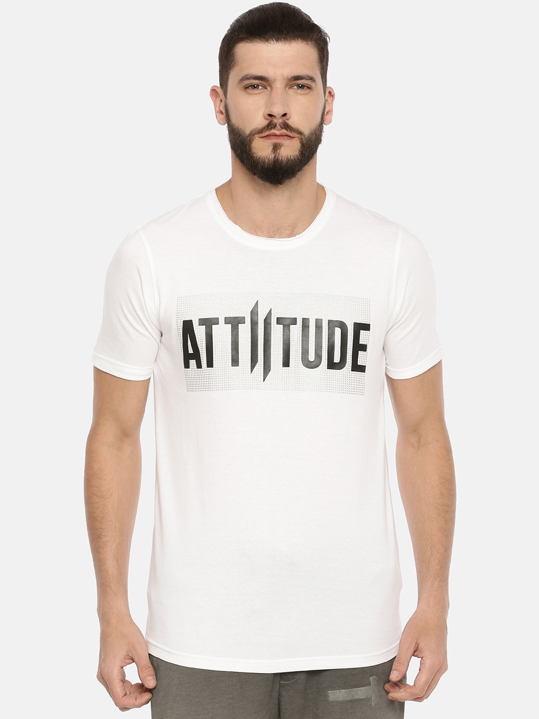 

ATTIITUDE Men White Printed Round Neck Slim Fit Pure Cotton T-shirt