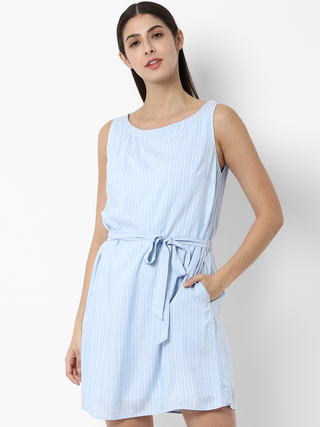 

Allen Solly Woman Blue Striped Sheath Dress