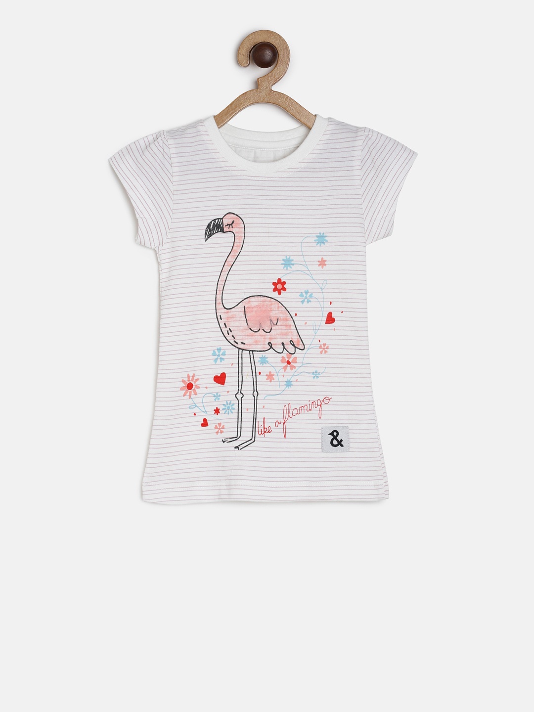 

TALES & STORIES Girls White Striped Round Neck T-shirt