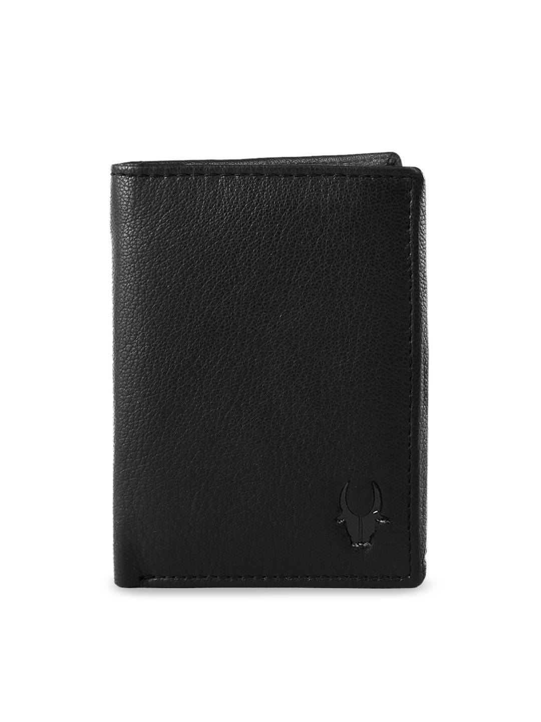 

WildHorn Men Black RFID Protected Genuine Leather Hand-Stitched Solid Two Fold Wallet