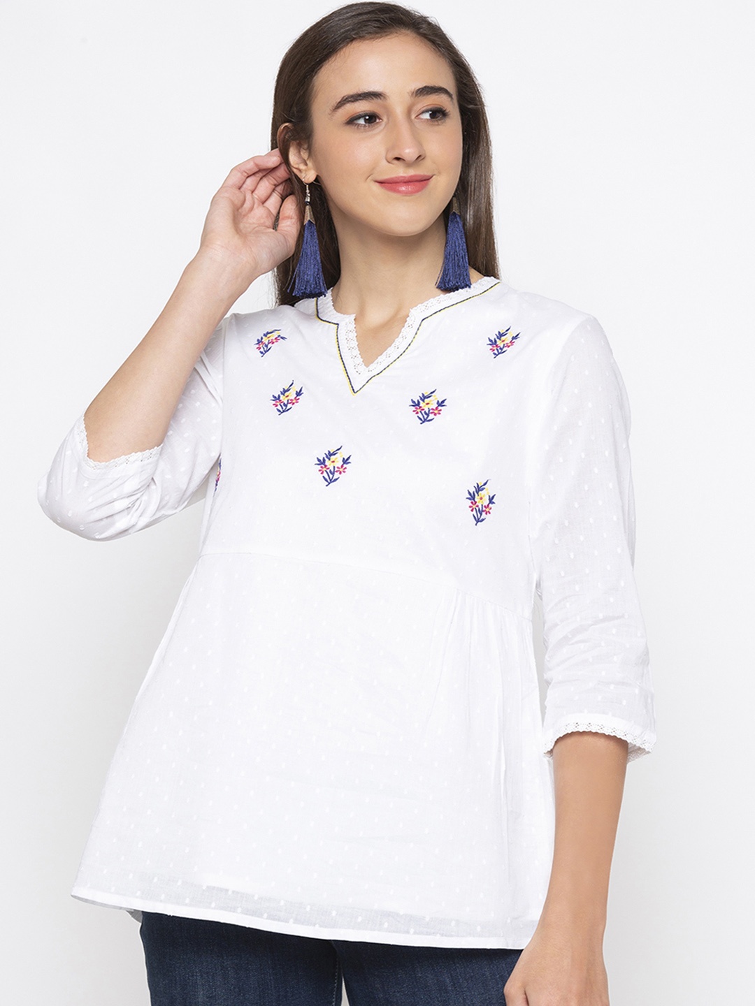 

Globus Women White Printed Pure Cotton Top
