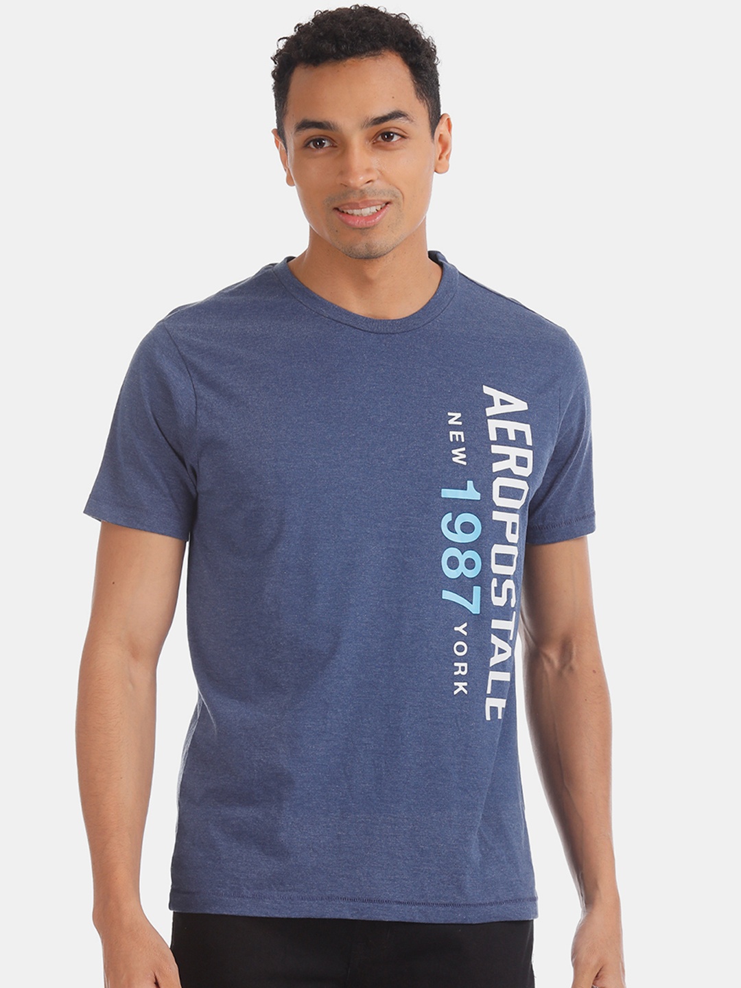 

Aeropostale Men Blue Printed Round Neck T-shirt