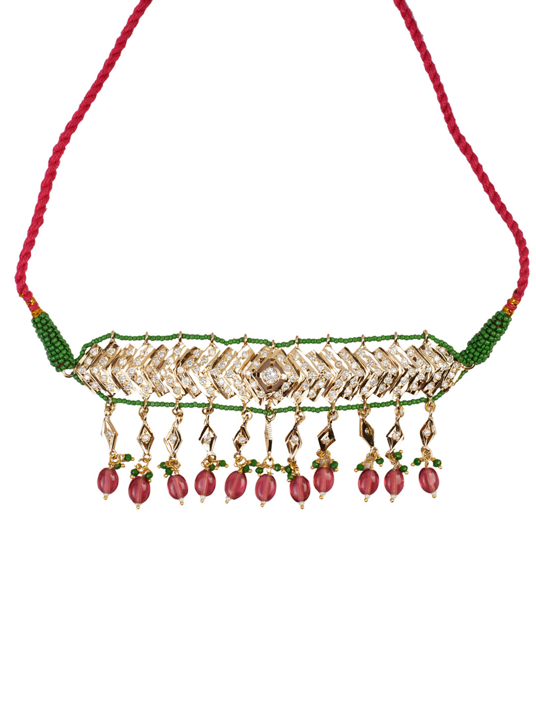 

DUGRISTYLE Gold Plated Pink & Green Stone Studded Handcrafted Jewellery Set