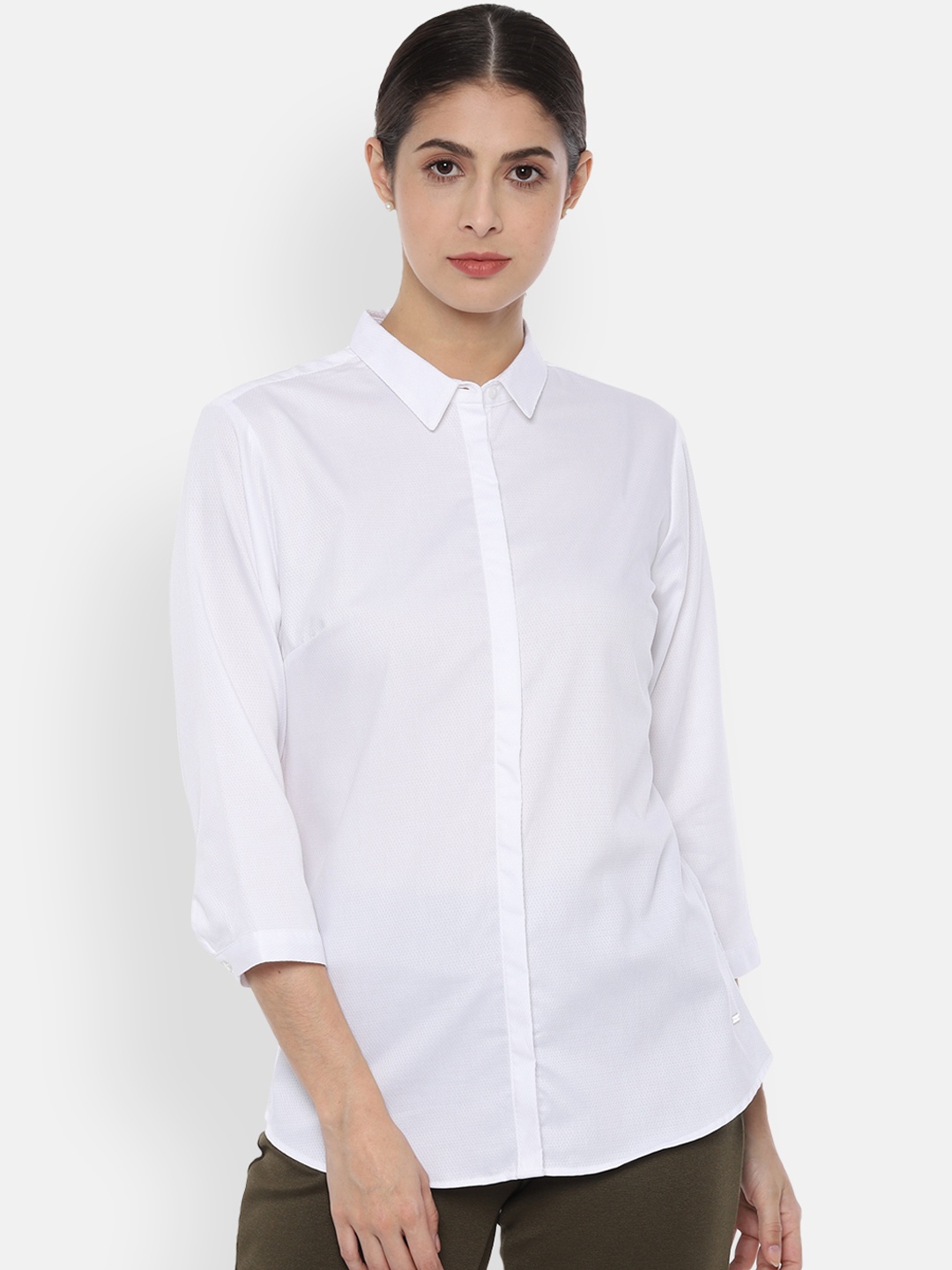 Van Heusen Woman Self Design Formal Shirt, White