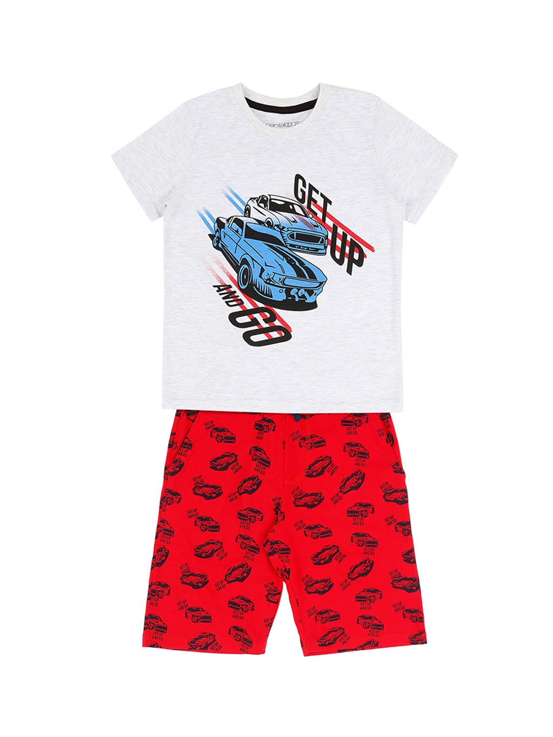 

Pantaloons Junior Boys Grey & Red Printed T-shirt with Shorts
