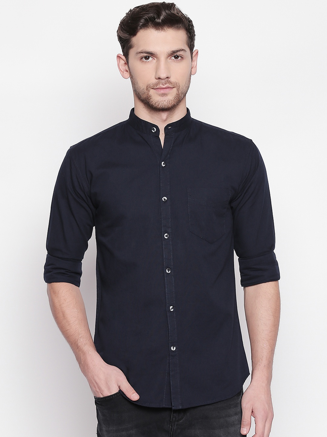 

ROLLER FASHIONS Men Navy Blue Slim Fit Solid Casual Shirt
