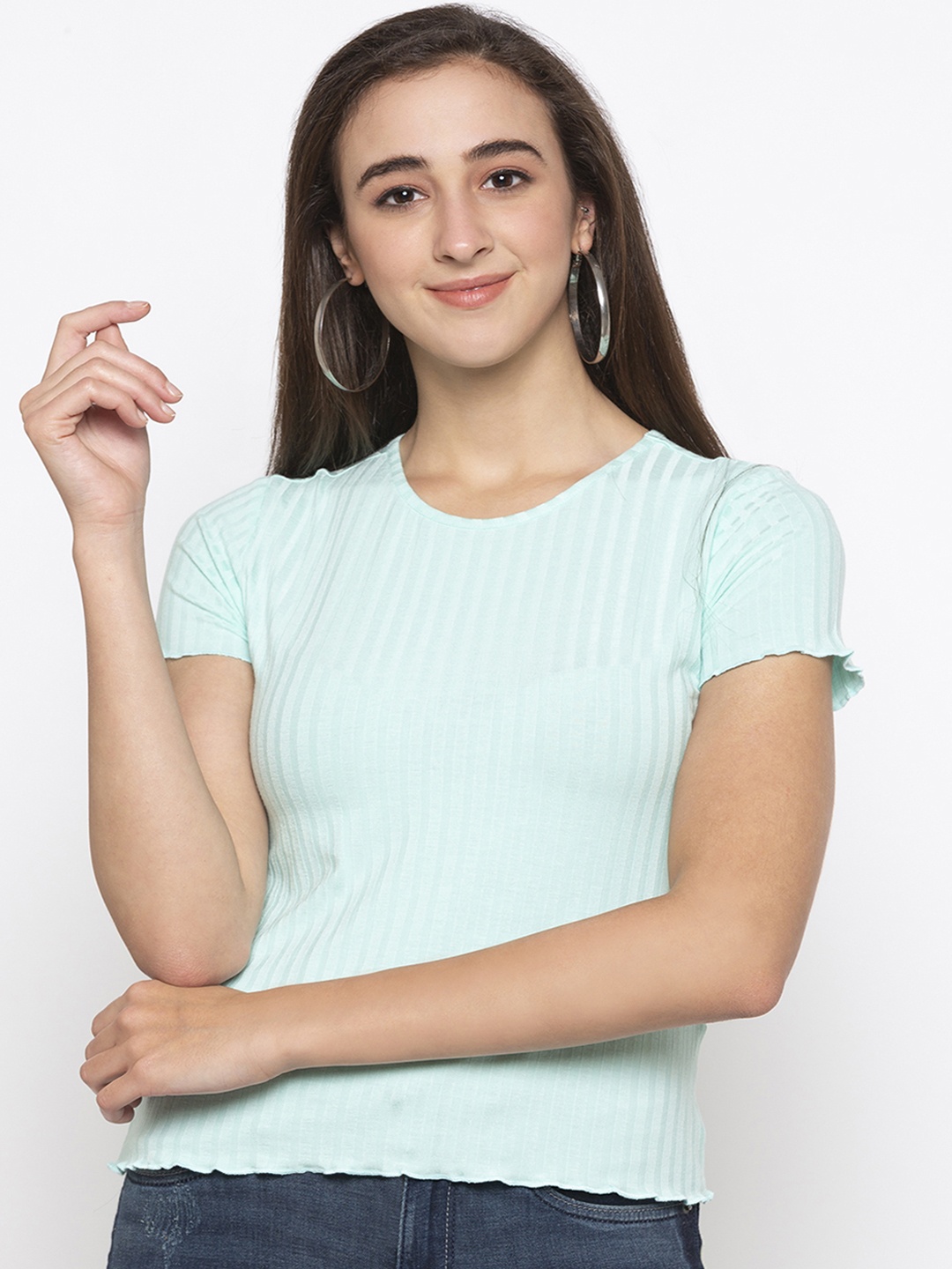 

Globus Women Turquoise Blue Self Design Top