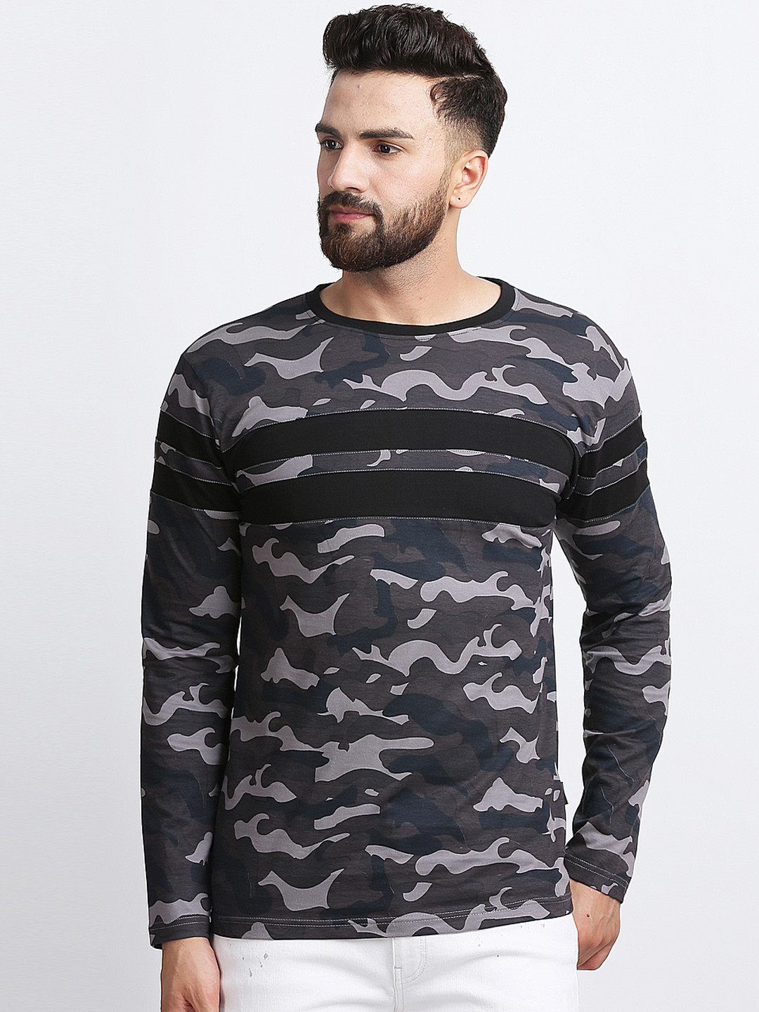 

Rodzen Men Grey & Blue Printed Round Neck T-shirt