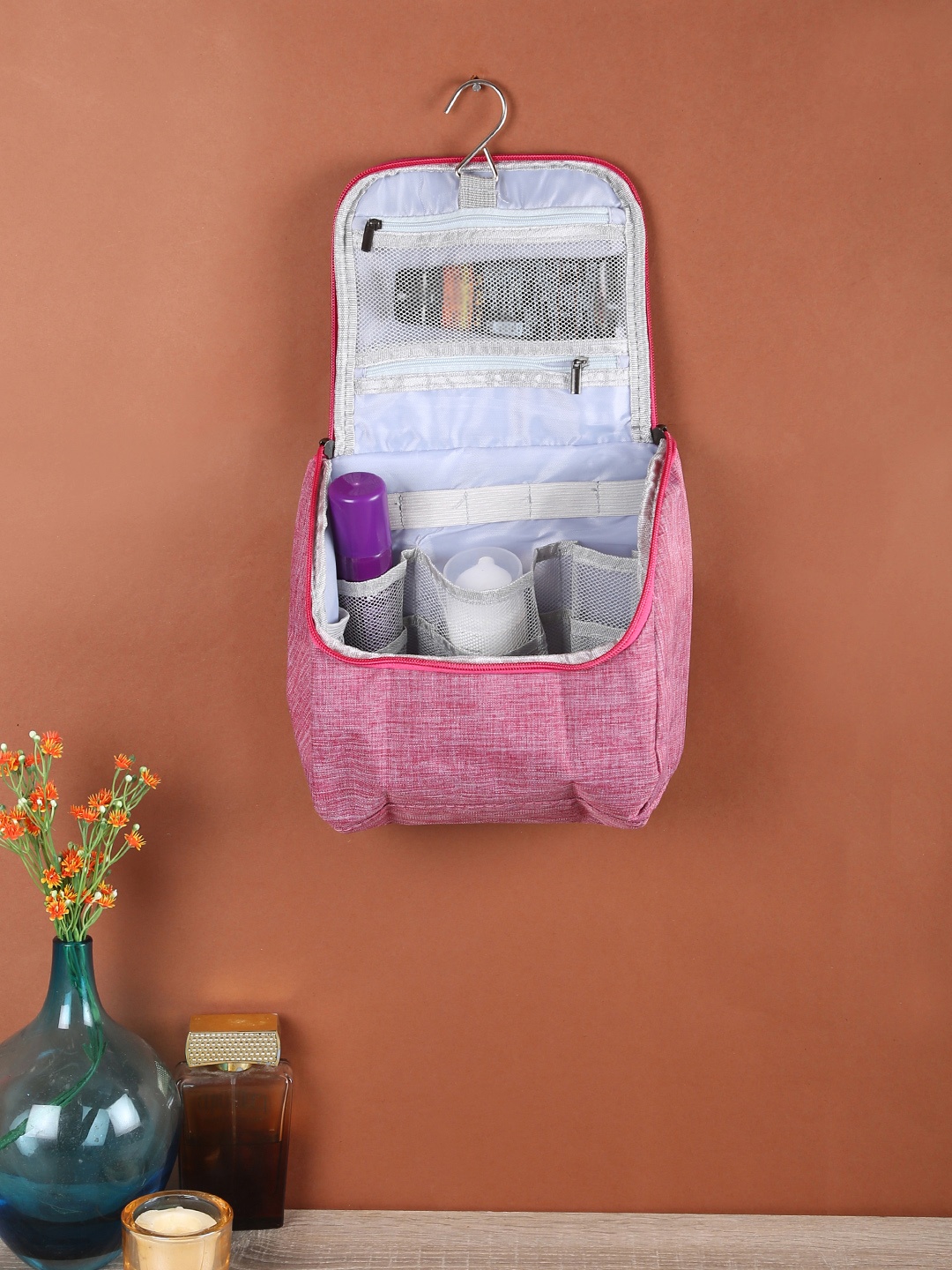 

Cortina Unisex Pink Solid Multi-Utility Fabric Water-Resistant Make-Up Bag