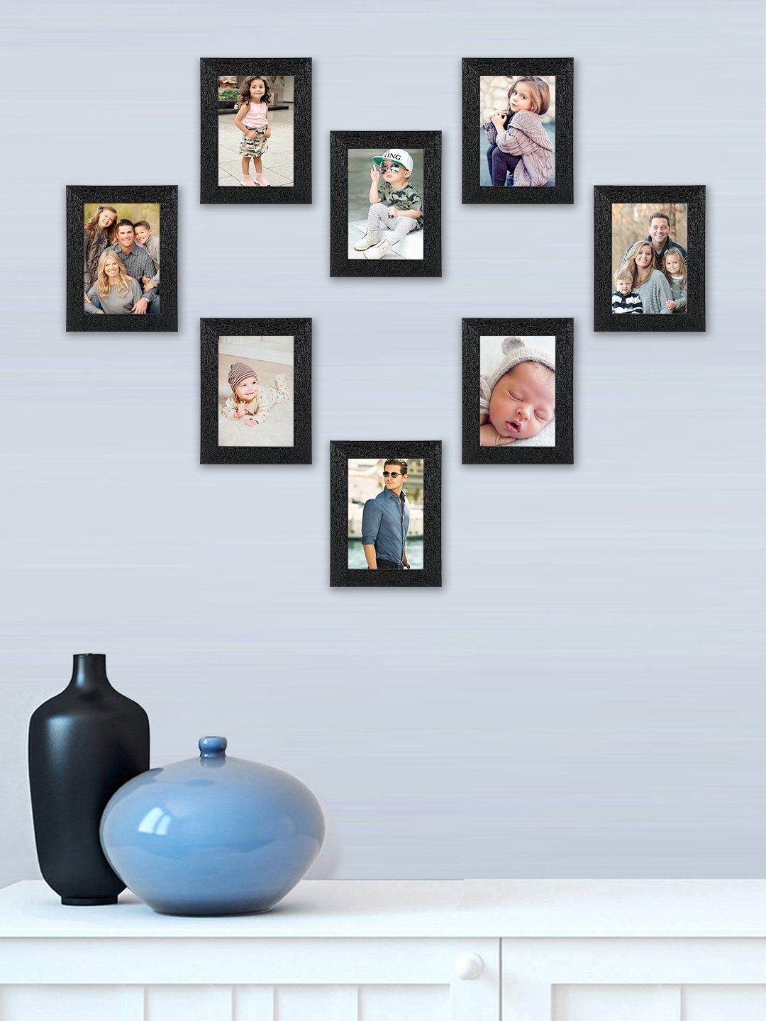 

SWADESI STUFF Set Of 8 Black Textured Individual Wall Photo Frames