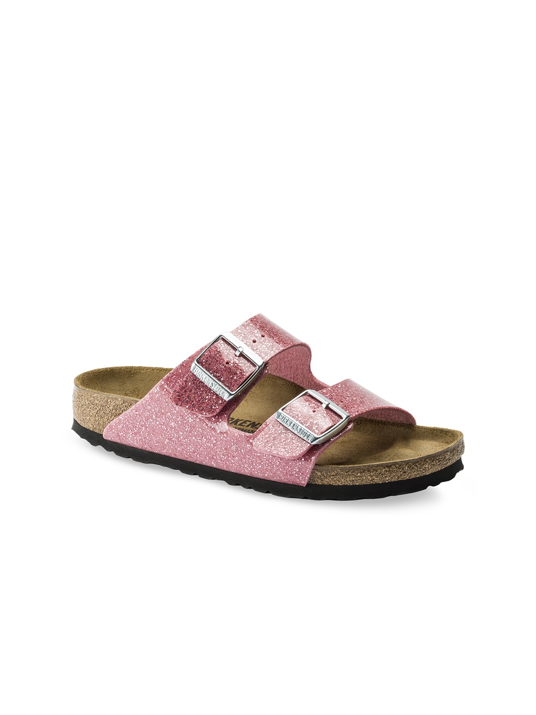 

Birkenstock Women Pink Solid Arizona Birko-Flor Open Toe Narrow Width Flats