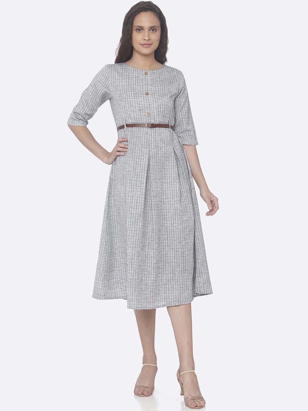 

RAISIN Women Grey Checked Fit and Flare Dress