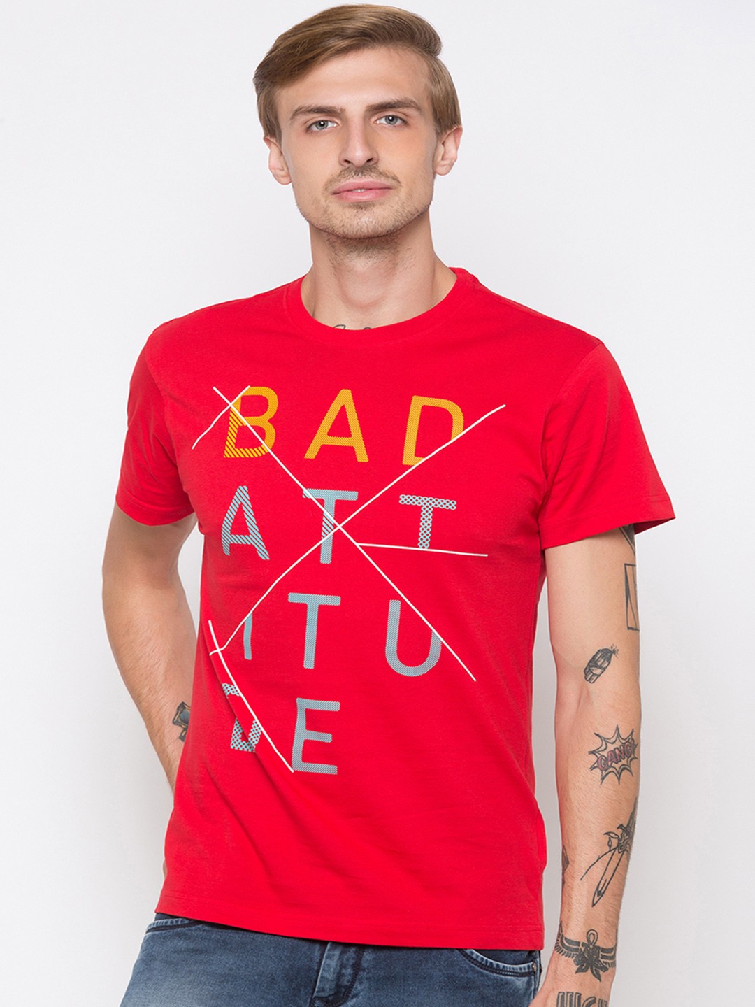 

Globus Men Red Printed Round Neck T-shirt