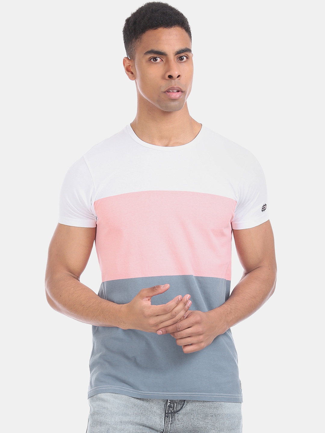 

Ed Hardy Men White Pink Colourblocked Round Neck Pure Cotton T-shirt