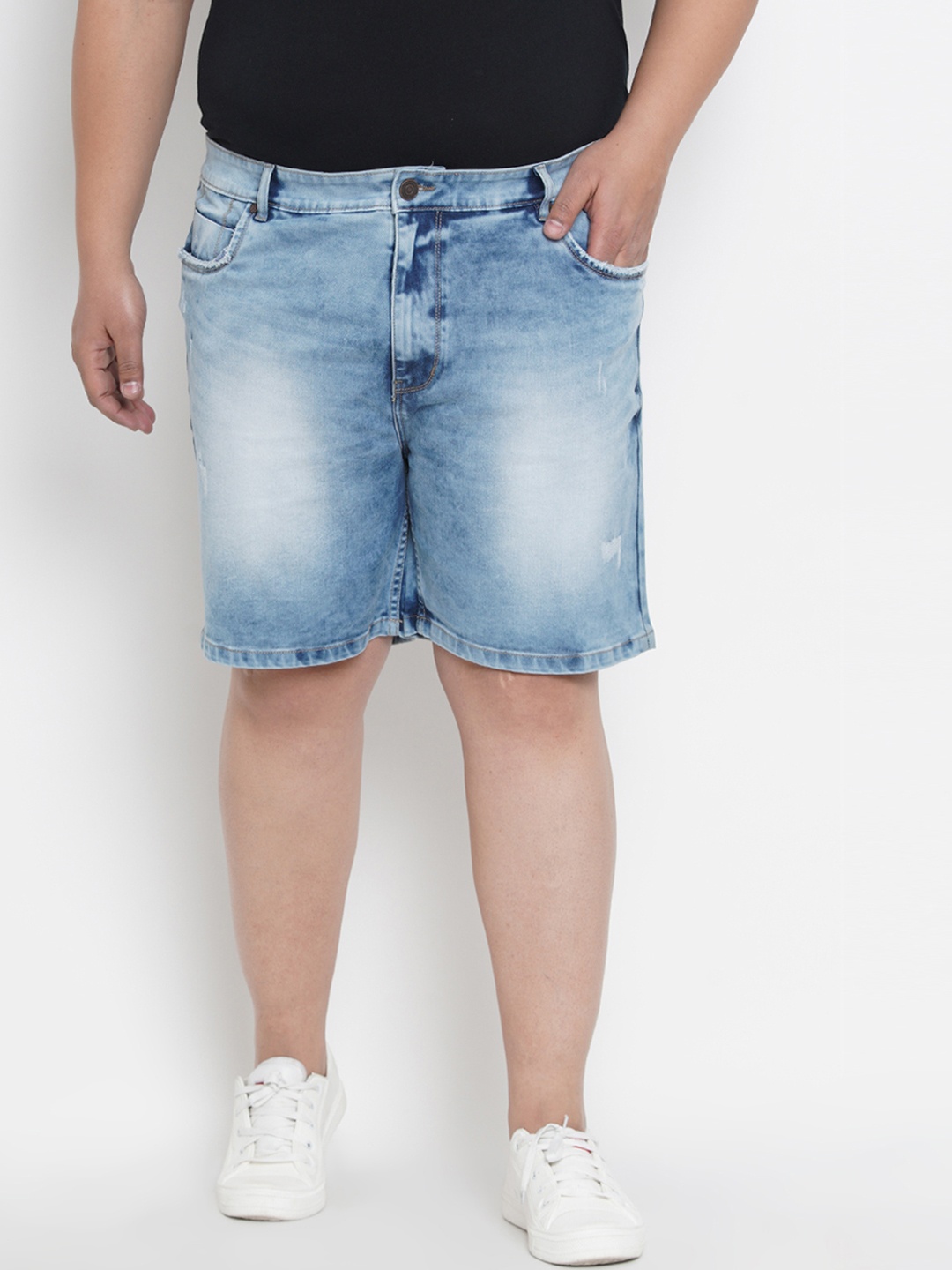 

John Pride Plus Size Men Blue Washed Regular Fit Denim Shorts
