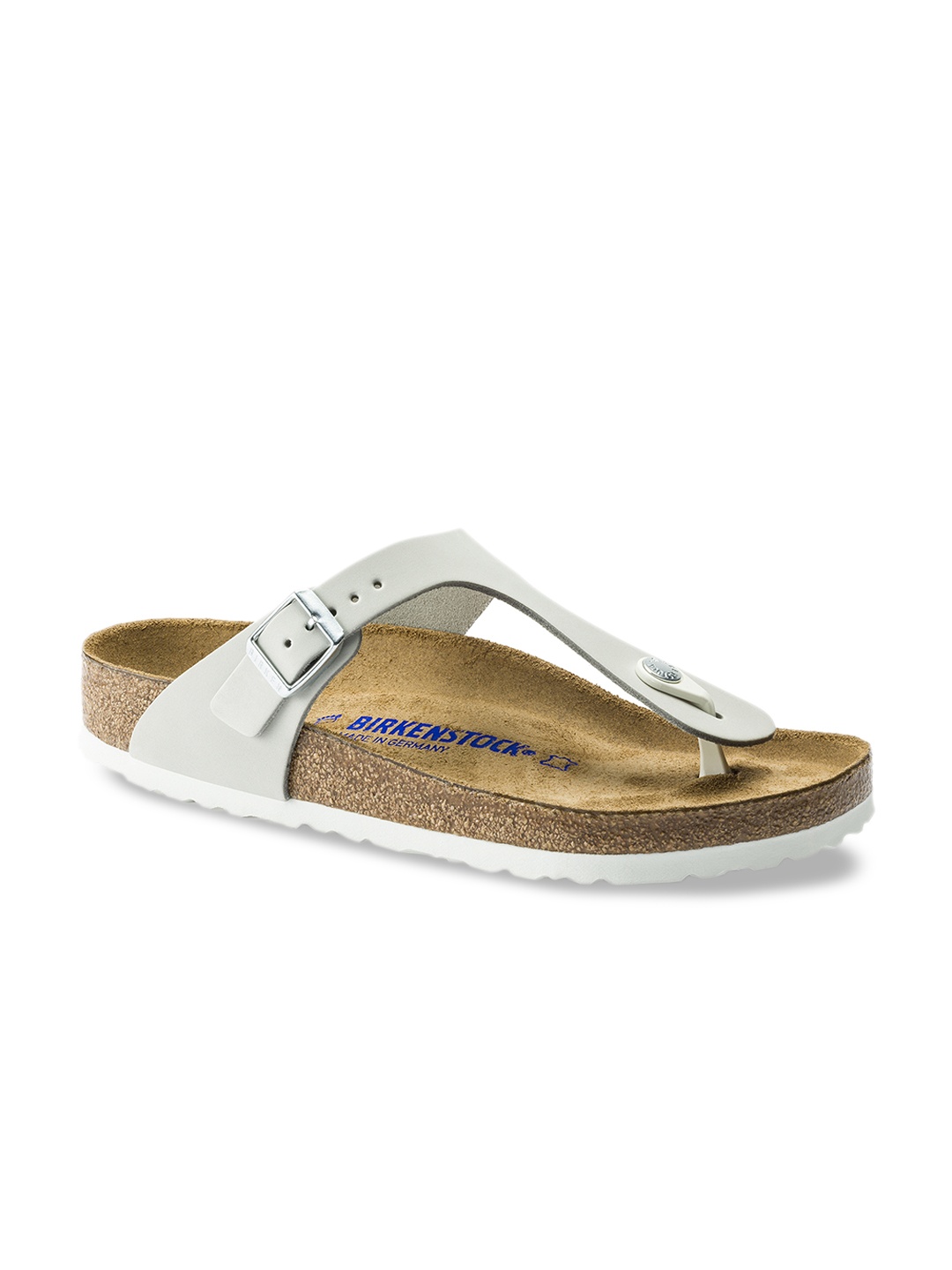 

Birkenstock Women Grey Solid Gizeh Nubuck Leather T-Strap Regular Width Flats