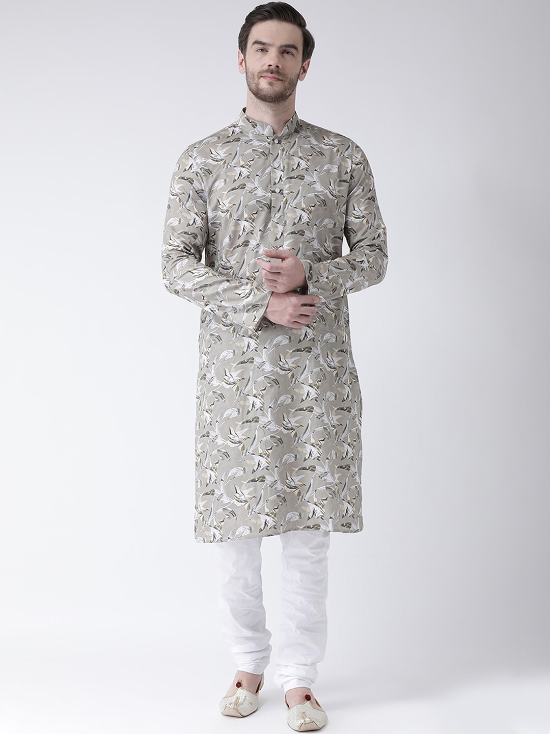 

DEYANN Men Grey & Off-White Printed Straight Kurta