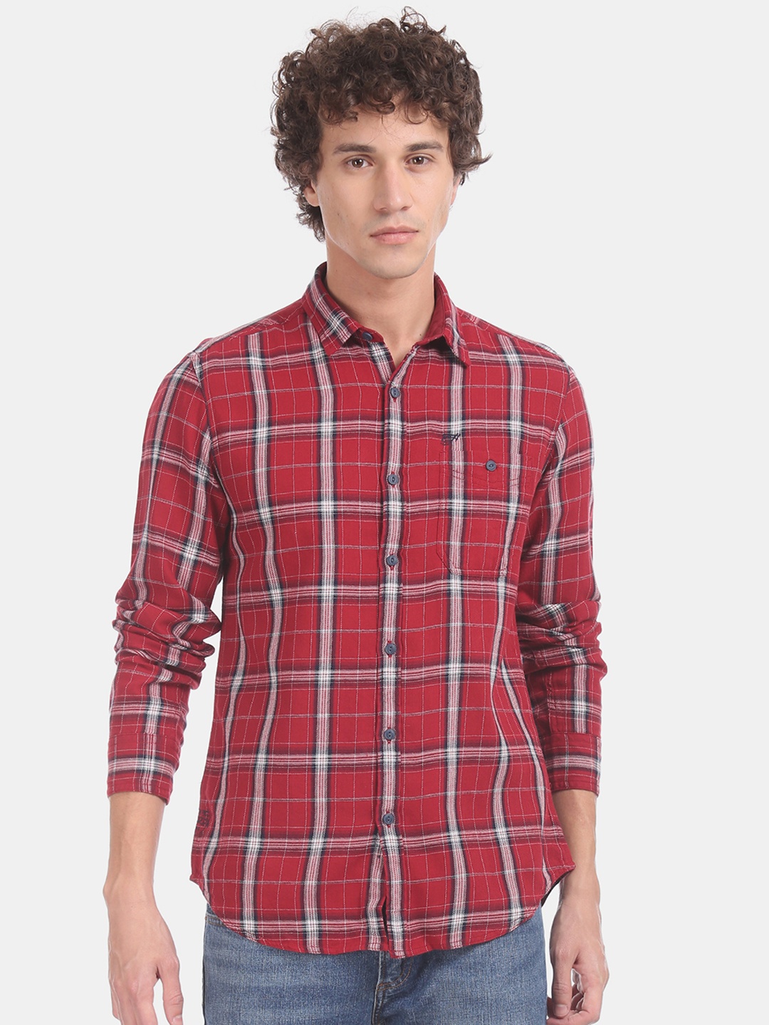 

Ed Hardy Men Red & White Regular Fit Checked Casual Shirt