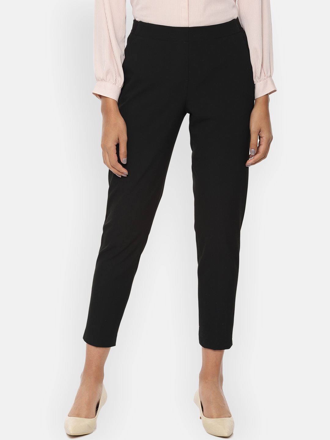 Van Heusen Women Black Regular Fit Solid Trousers