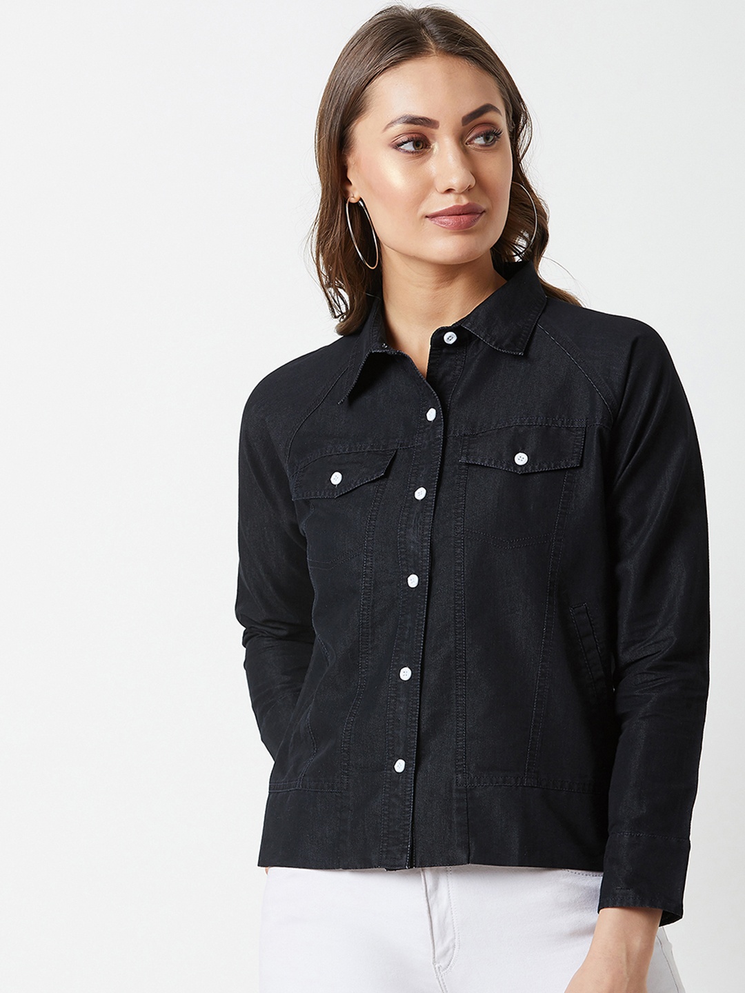 

Miss Chase Women Black Solid Denim Jacket