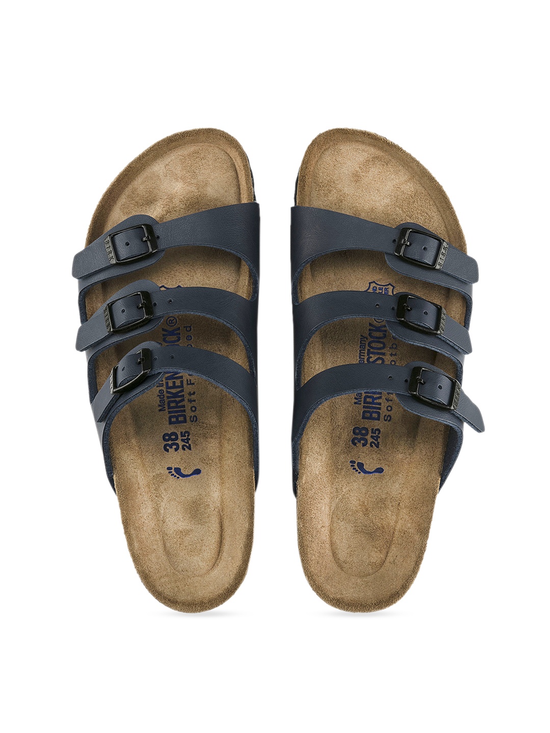 

Birkenstock Women Navy Blue Florida Birko-Flor Regular Width Open Toe Flats
