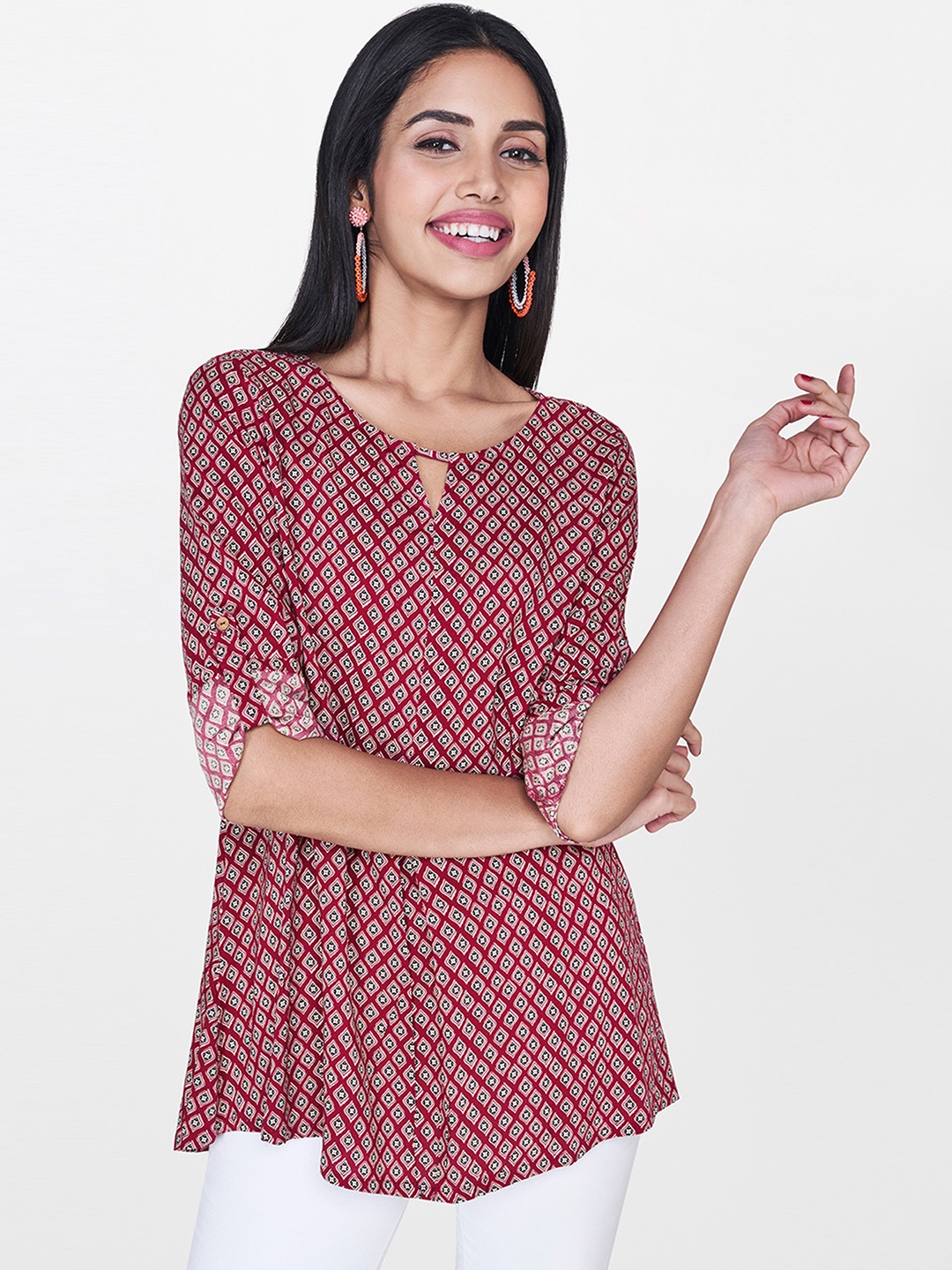 

Global Desi Women Red Printed A-Line Top
