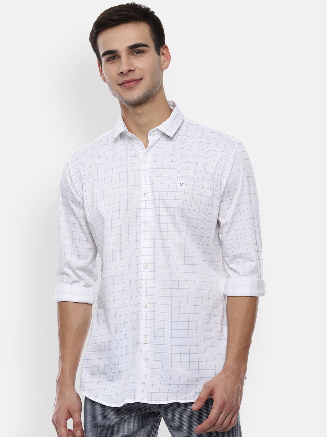 

Van Heusen Sport Men White & Blue Slim Fit Checked Casual Shirt