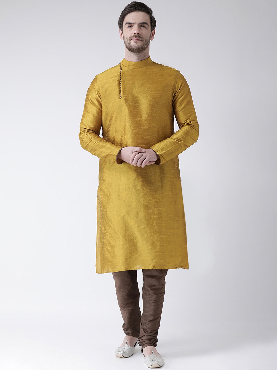

DEYANN Men Yellow Solid Straight Kurta