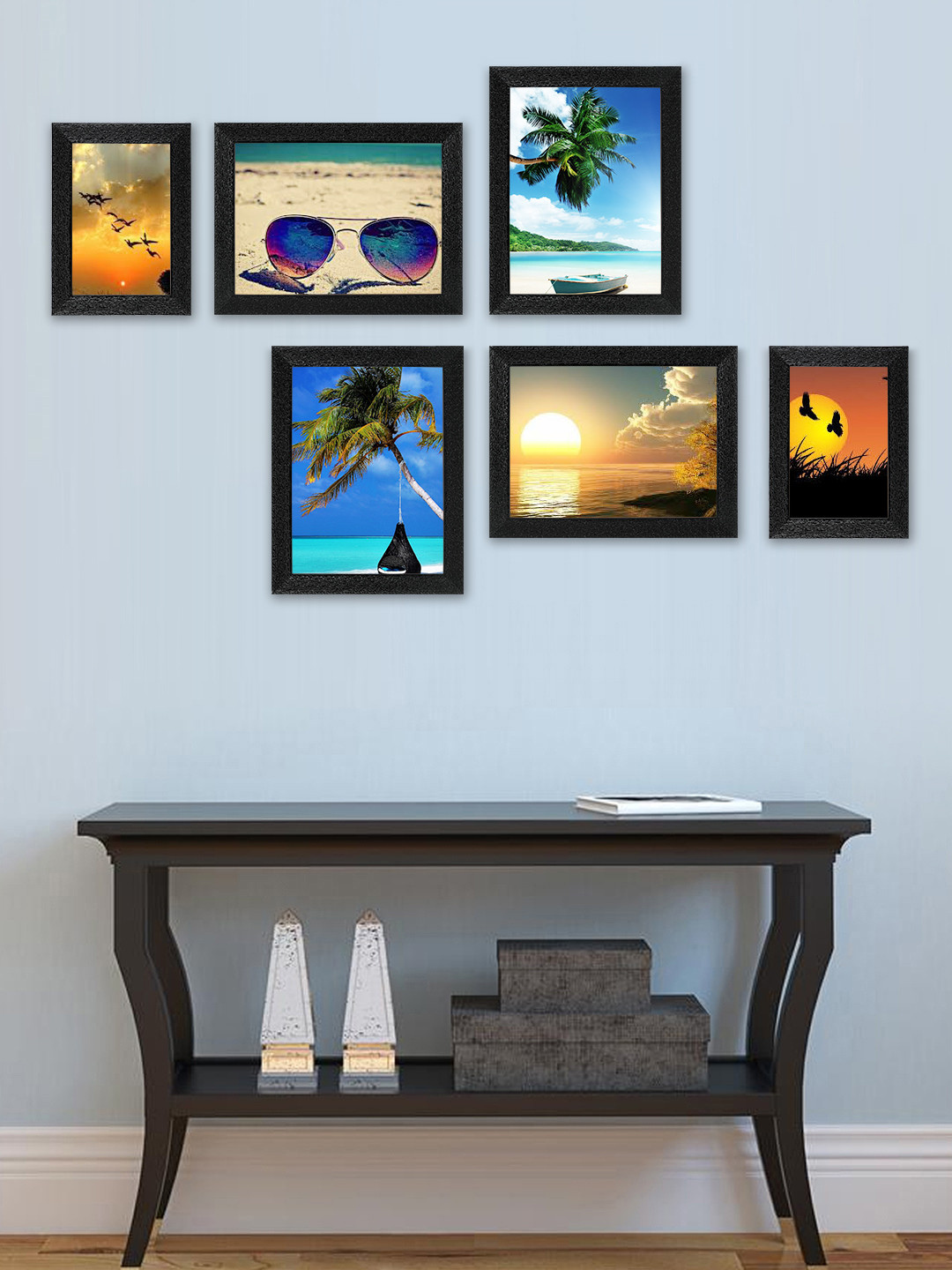 

SWADESI STUFF Set Of 6 Black Textured Individual Wall Photo Frames